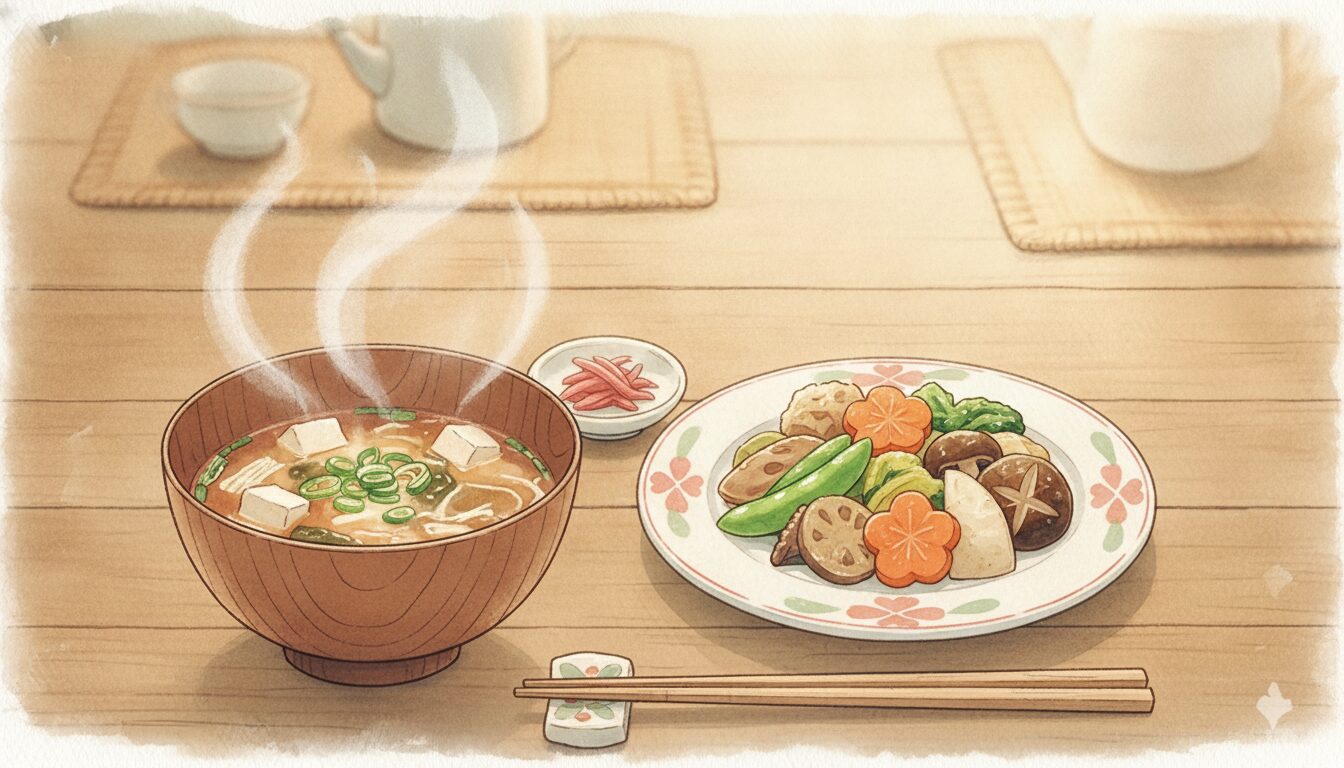 先に出す味噌汁と野菜