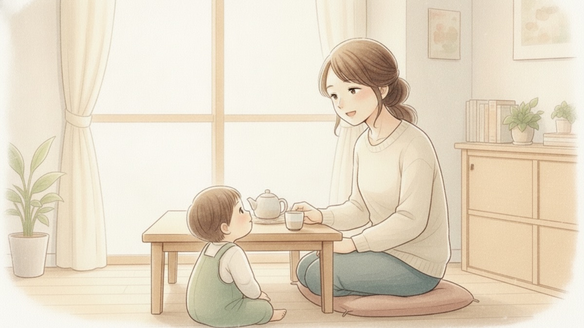 子どもに話しかけて、ハッとする母