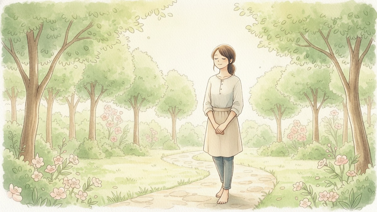 公園を穏やかに散歩する母